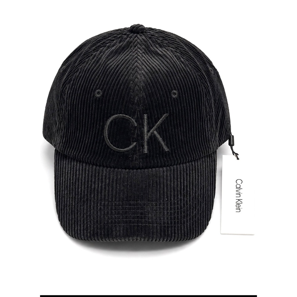 Calvin Klein Black Corduroy Baseball Cap CK Logo Adjustable Hat‎ Classic NEW